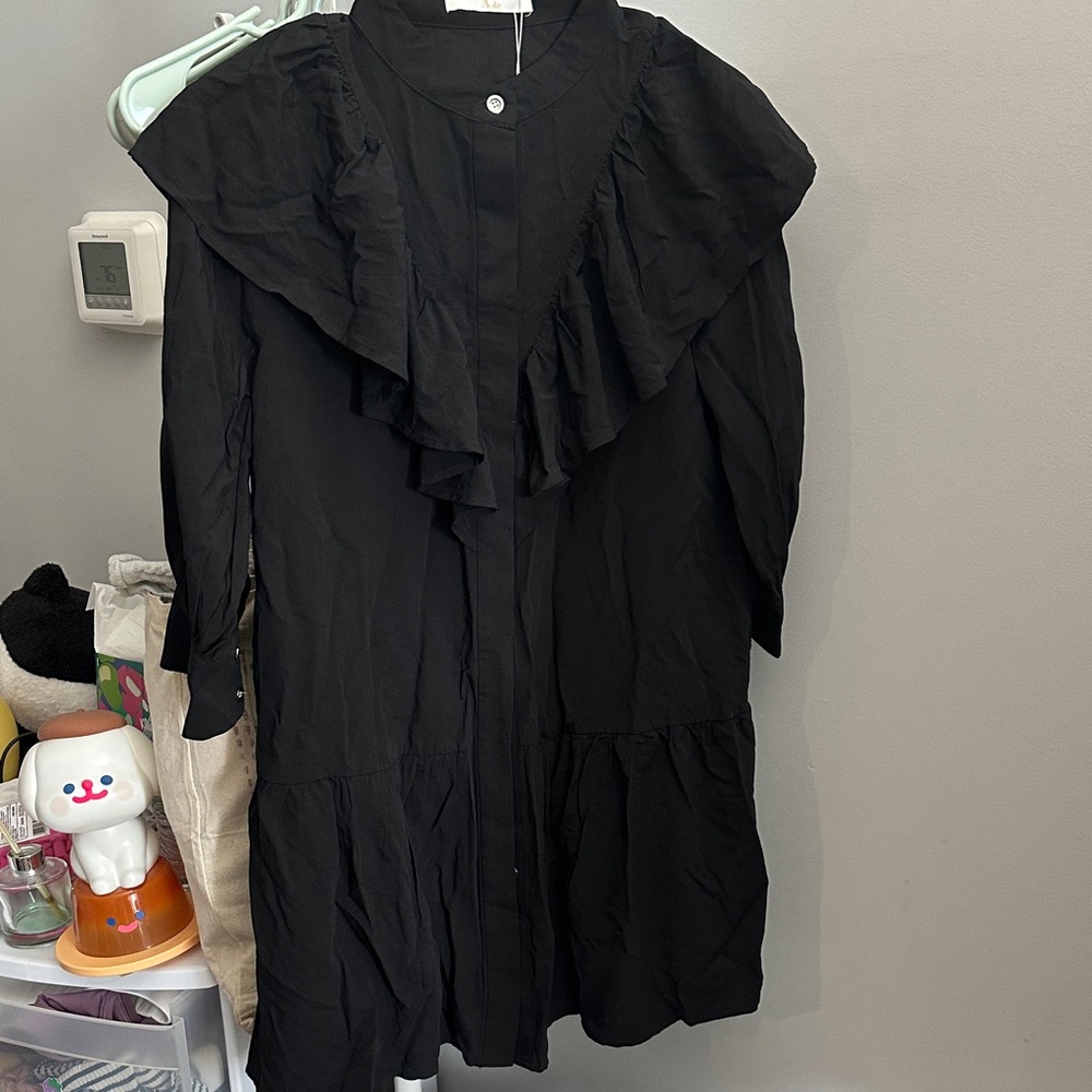 [japanese brand/ade] Elegant Black Ruffled Dress